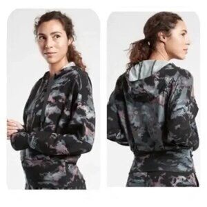 Athleta Balance Black Purple Blue Marble Tie Dye Full-Zip Hooded Zip Up Hoodie